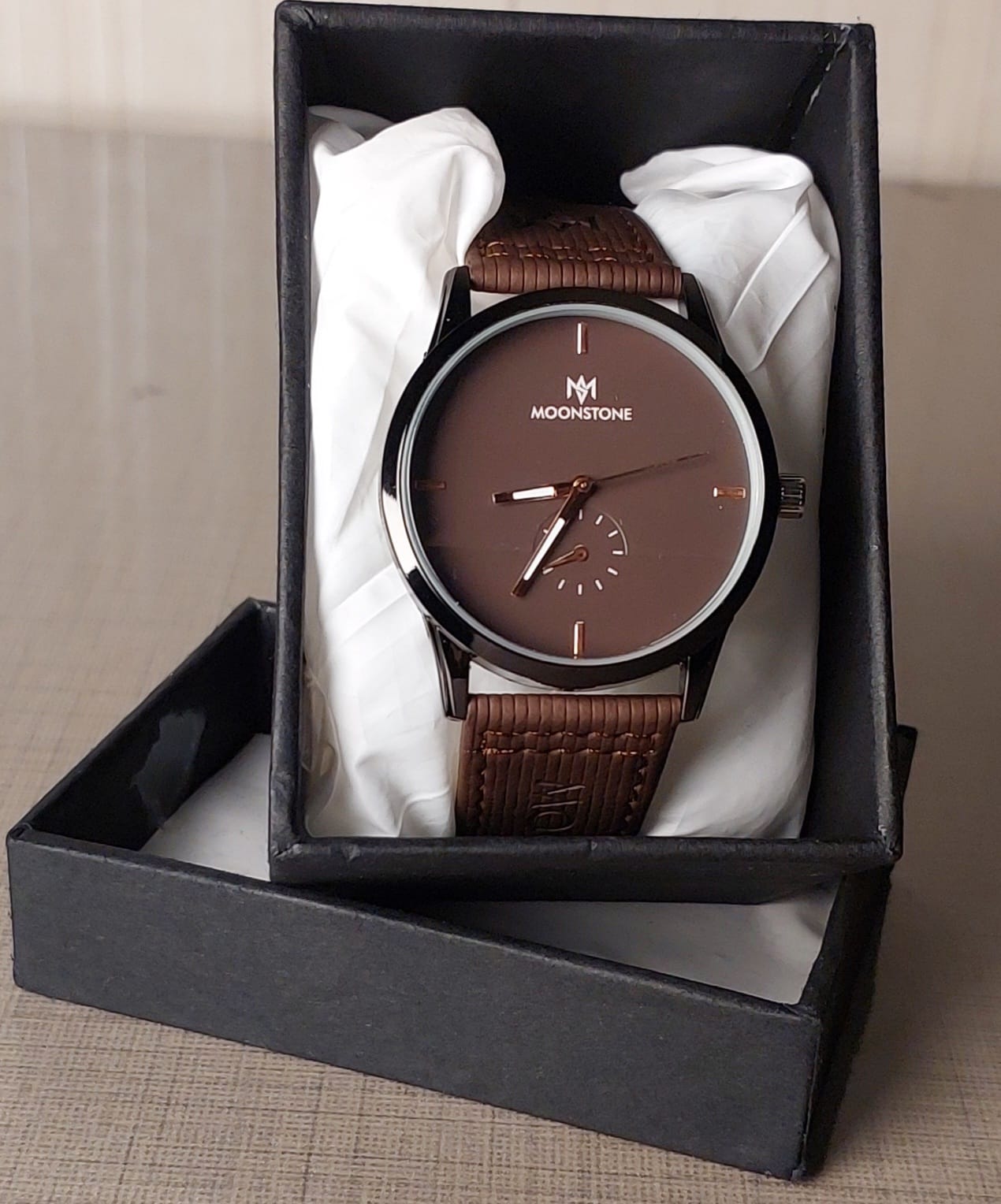 Moonstone Classic Analog Watch with Tan Leather Strap