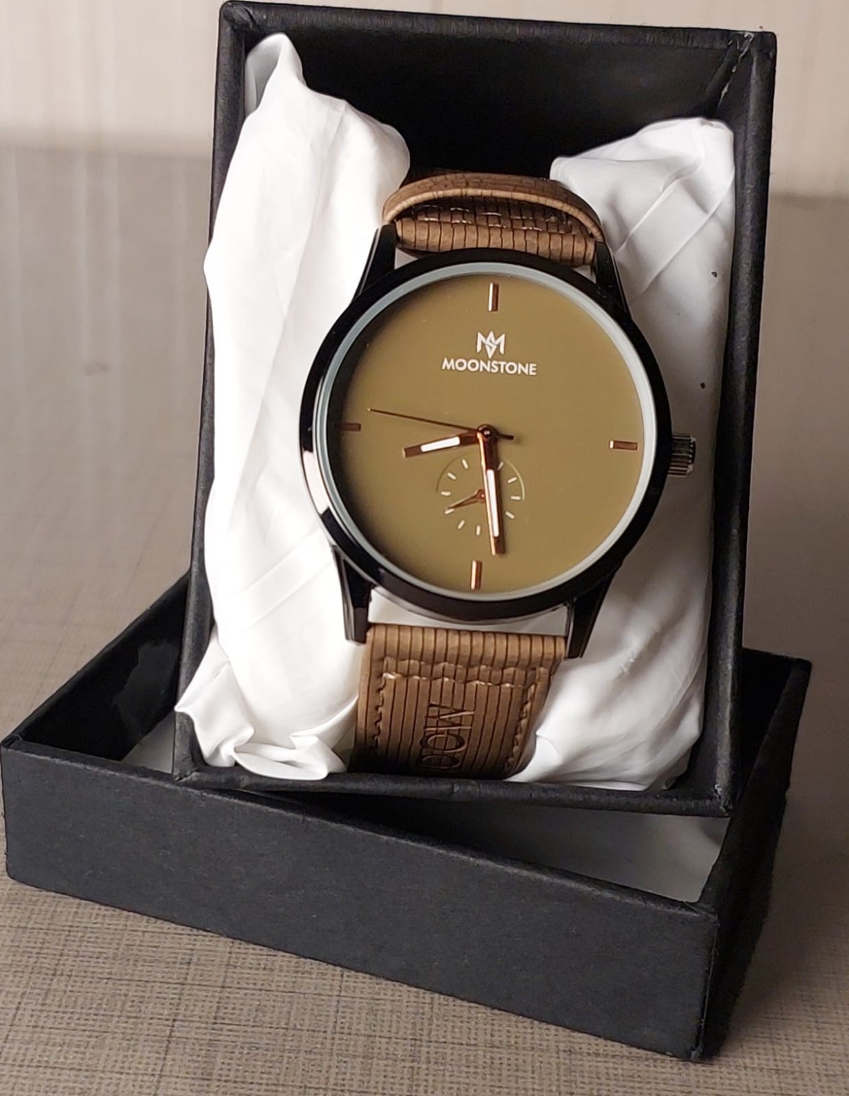 Moonstone Classic Analog Watch with Tan Leather Strap